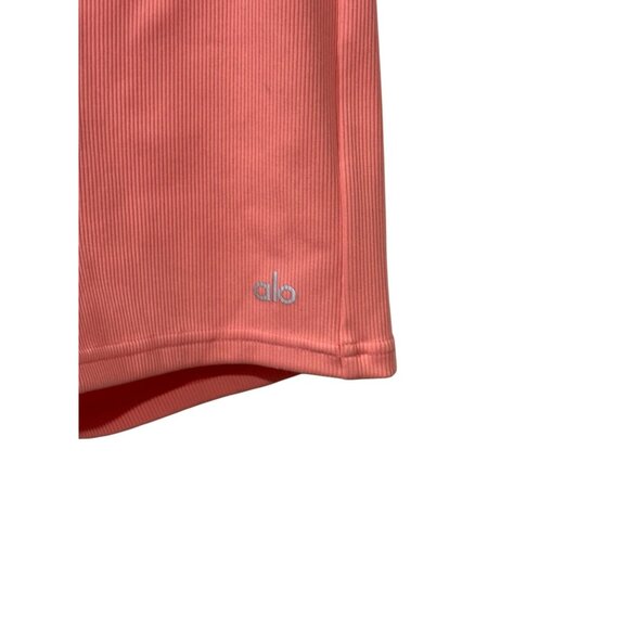 Alo Yoga High-Waist Ribbed Coral Pink Shorts S Womens Activewear - Picture 2 of 5